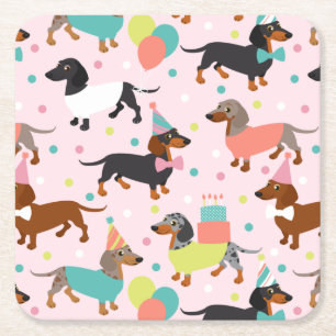 Dachshund Birthday Party Celebration Square Paper Coaster