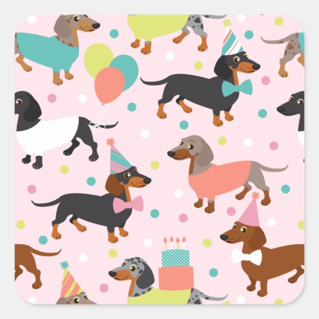 Dachshund Birthday Party Celebration Square Sticker (Front)