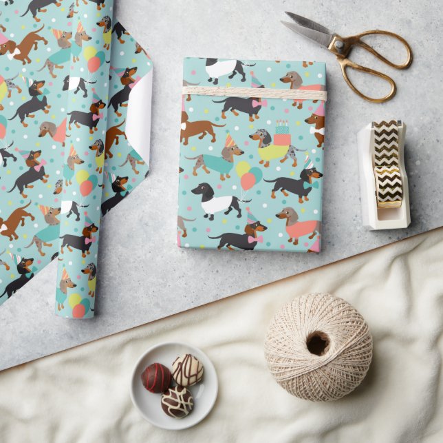 Dachshund Birthday Party Celebration Wrapping Paper (Crafts)