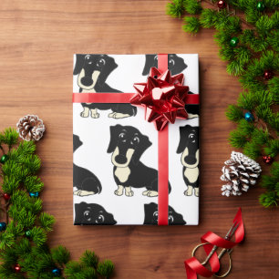 dachshund black and cream cartoon wrapping paper