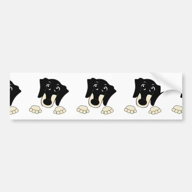 Dachshund black and cream peeking cartoon bumper sticker (Front)