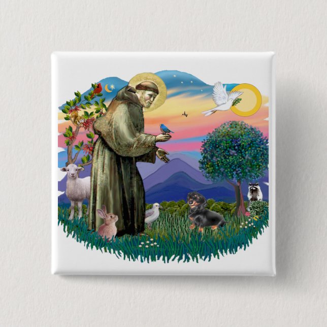 Dachshund (black and tan) 15 cm square badge (Front)