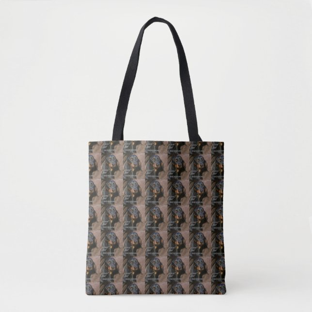 dachshund-black and tan love w pic tote bag (Front)