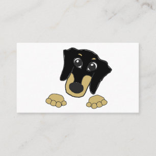 dachshund black and tan peeking cartoon business card