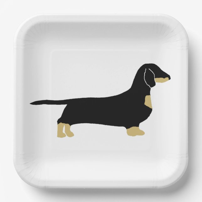 dachshund black and tan silhouette paper plate (Front)