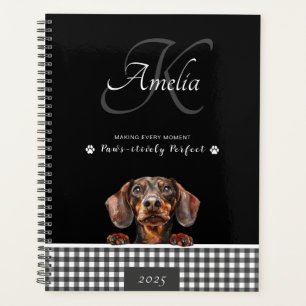Dachshund Black White Plaid Custom  Planner