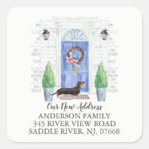 Dachshund Blue Door New Address Label Sticker