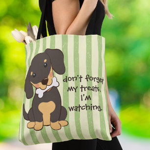Dachshund Bone Watching Green Stripe Tote Bag
