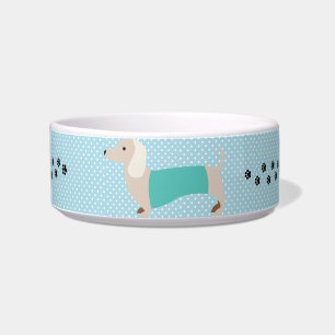 Dachshund Bowl Blue Polka Dot Wiener Dog Dish