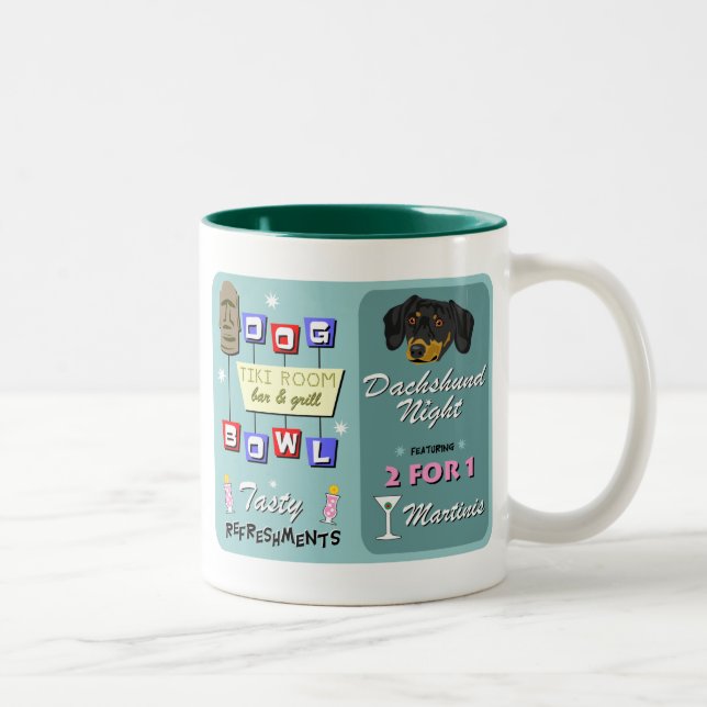 Dachshund Bowling Tiki Night Two-Tone Coffee Mug (Right)