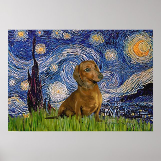 Dachshund (Brown1) - Starry Night Poster (Front)