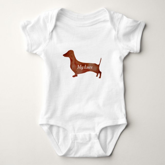 Dachshund Brown Dog Baby Jersey Bodysuit, White Baby Bodysuit (Front)