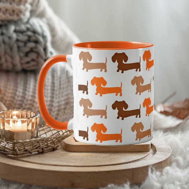 Dachshund Browns & Orange Fall Colours Doxie Love Mug (Cozy dachshund mug in fall colors)