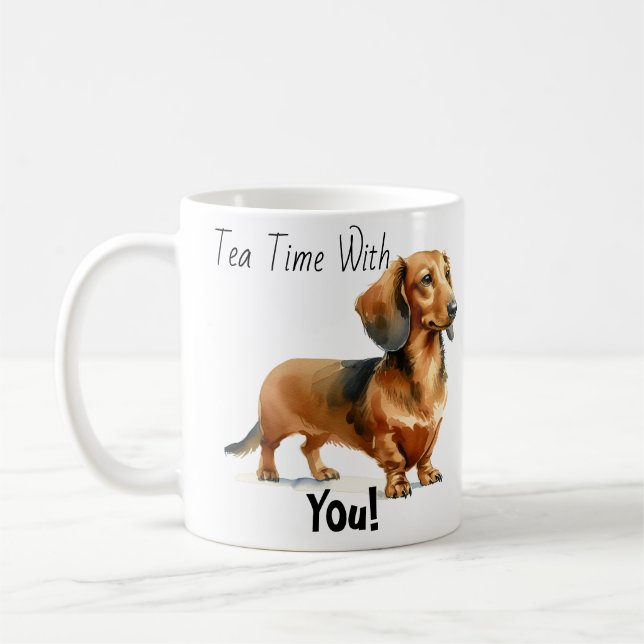  Dachshund Browns 'Tea Time'  Coffee Mug (Left)