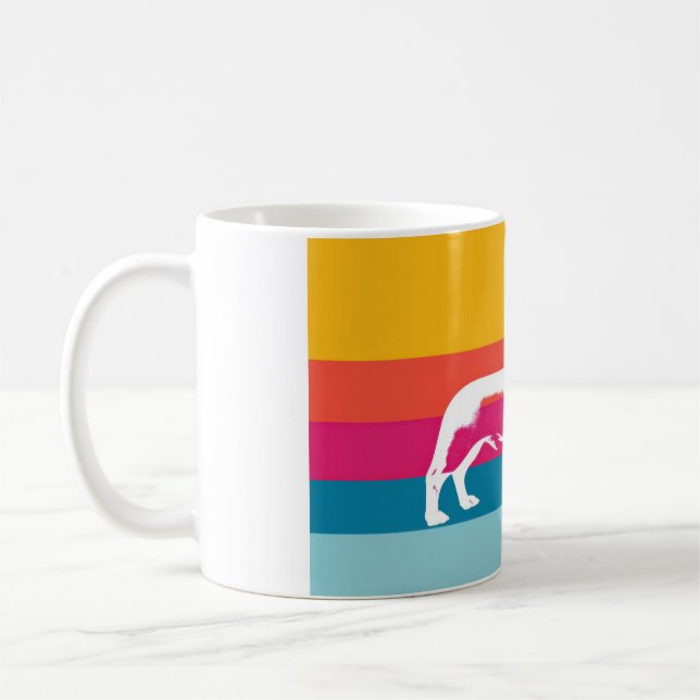 Dachshund by colorful stripes coffee mug (Left)