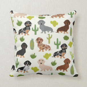 Dachshund cactus throw pillow cute dogs design
