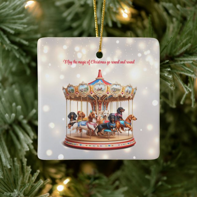 Dachshund Carousel Christmas  Ceramic Ornament (Tree)