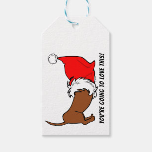 Dachshund Cartoon Santa Hat Christmas Gift Tag