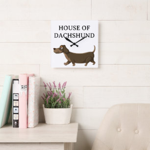 dachshund cartoon square wall clock