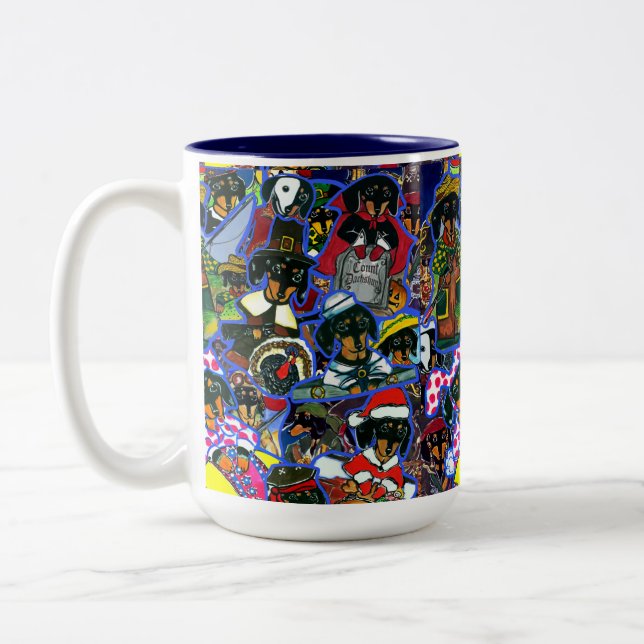  Dachshund  Cartoons Two-Tone Coffee Mug (Left)