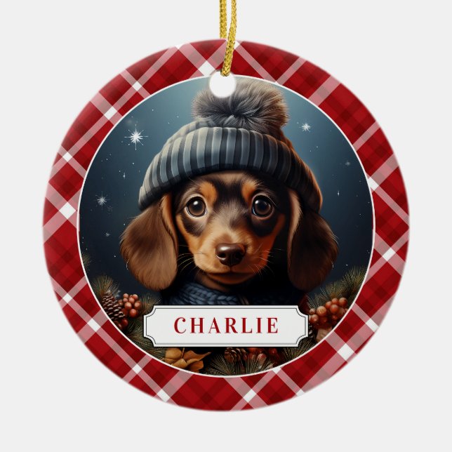 Dachshund Ceramic Circle Ornament (Front)