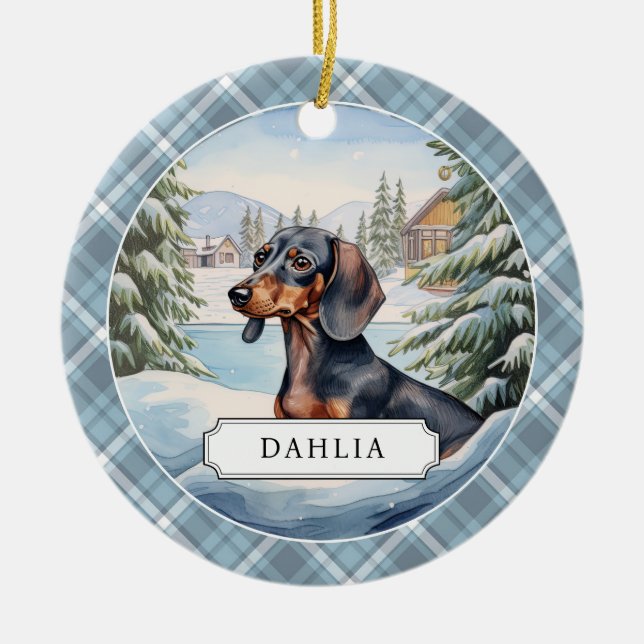 Dachshund Ceramic Circle Ornament (Front)