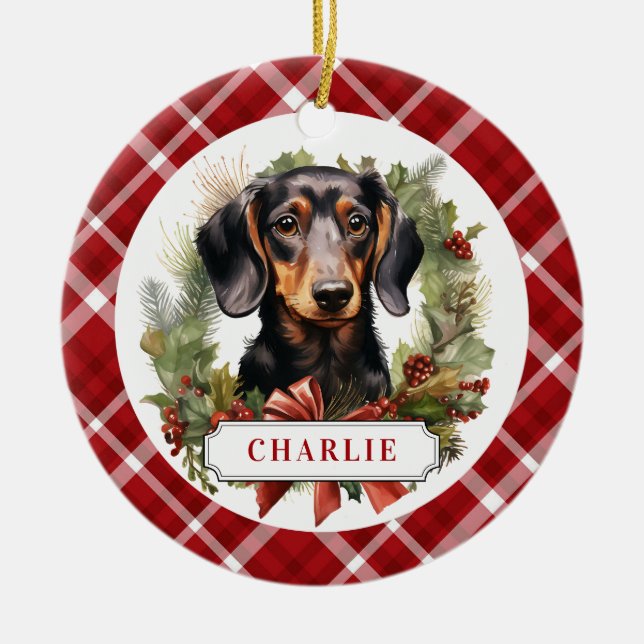 Dachshund Ceramic Circle Ornament (Front)
