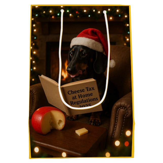 Dachshund 'Cheese Tax' Christmas gift bag  (Back)
