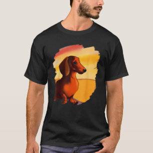 Dachshund Chiweenie Wiener Dog Art Sunset Vintage  T-Shirt