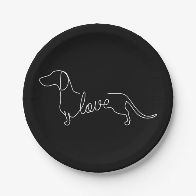 Dachshund Chiweenie Wiener Dog Love Art Sketch Paper Plate (Front)