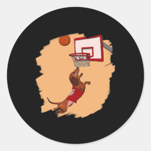 Dachshund Chiweenie Wiener Dog Playing Basketball Classic Round Sticker