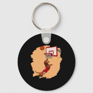 Dachshund Chiweenie Wiener Dog Playing Basketball Key Ring