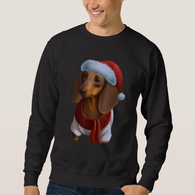 Dachshund Chiweenie Wiener Dog Santa Claus Hat Chr Sweatshirt (Front)