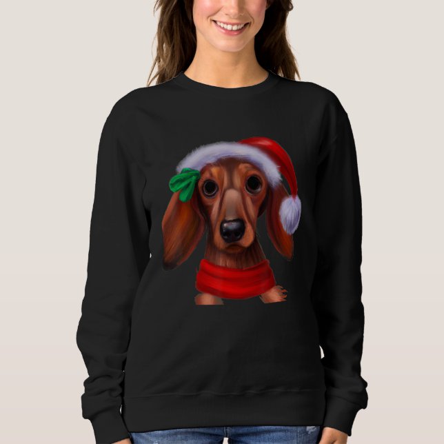 Dachshund Chiweenie Wiener Dog Santa Claus Hat Chr Sweatshirt (Front)