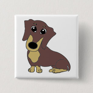 dachshund chocolate and tan cartoon 15 cm square badge