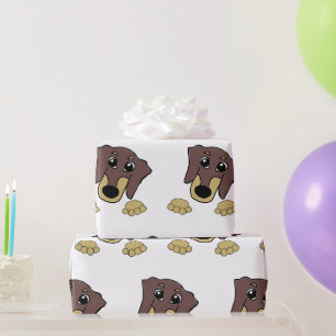 dachshund chocolate and tan peeking cartoon wrapping paper