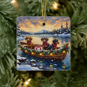 Dachshund Christmas Boat Holiday Ceramic Ornament