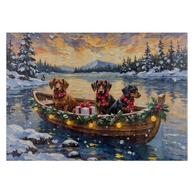 Dachshund Christmas Boat Holiday Cutting Board (Front)