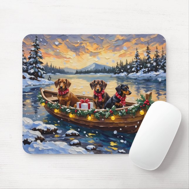 Dachshund Christmas Boat Holiday Mouse Pad (With Mouse)