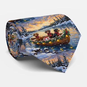 Dachshund Christmas Boat Holiday Tie