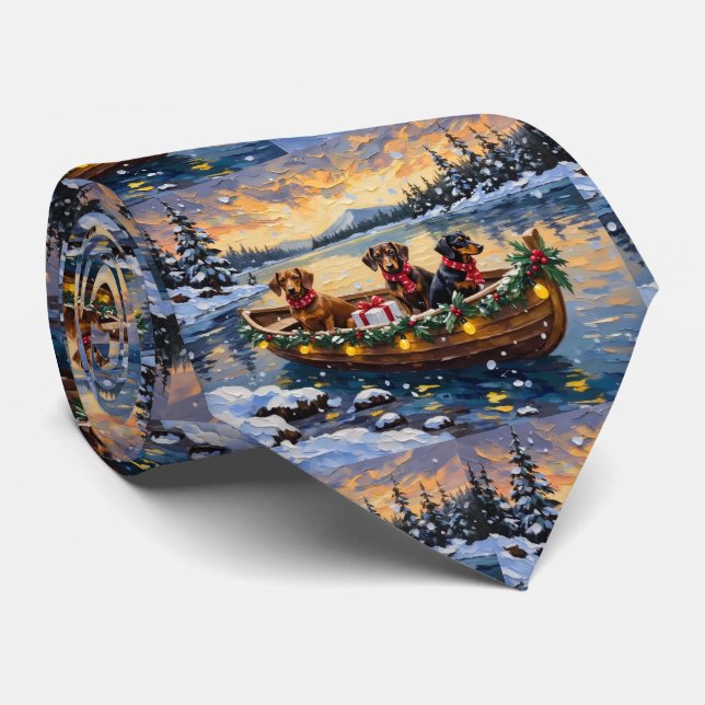 Dachshund Christmas Boat Holiday Tie (Rolled)