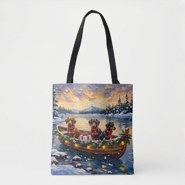 Dachshund Christmas Boat Holiday Tote Bag (Front)