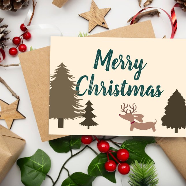 Dachshund Christmas Cards Wiener Dog (Wiener dog Rustic Merry Christmas Card)