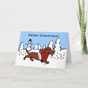 Dachshund Christmas Cartoon Holiday Card