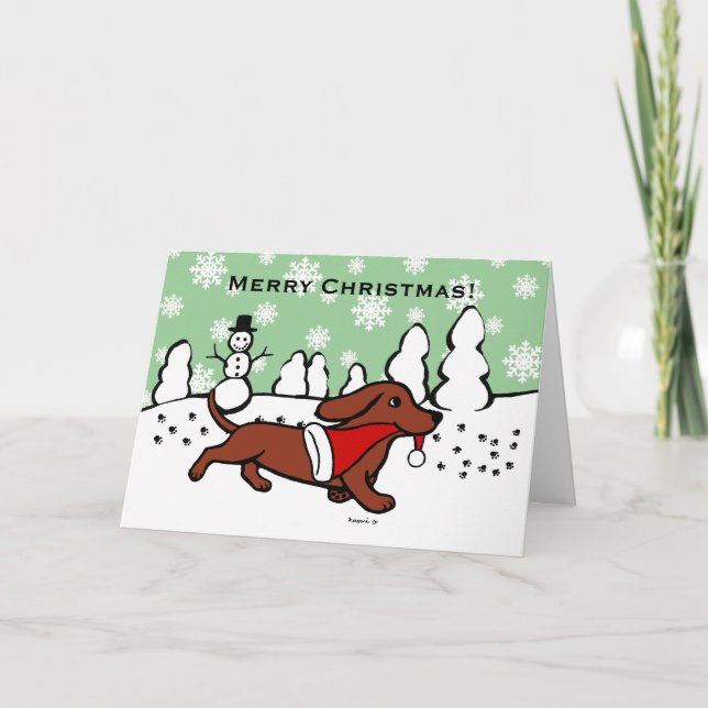 Dachshund Christmas Cartoon Holiday Card (Front)