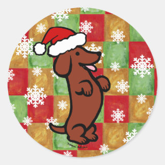 Dachshund Christmas Cartoon Snowflakes Classic Round Sticker