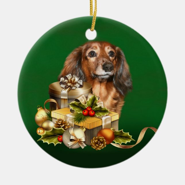 Dachshund Christmas Ceramic Ornament (Front)