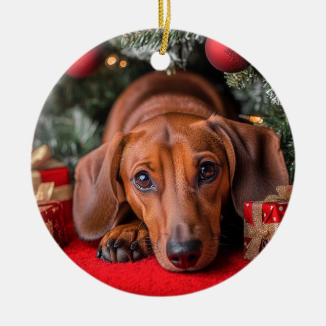 Dachshund Christmas Ceramic Ornament (Front)
