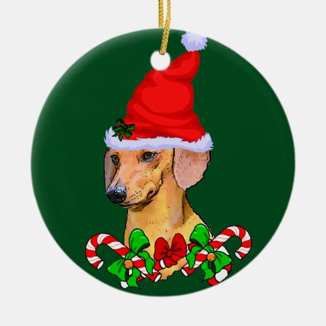 Dachshund Christmas Ceramic Ornament (Front)