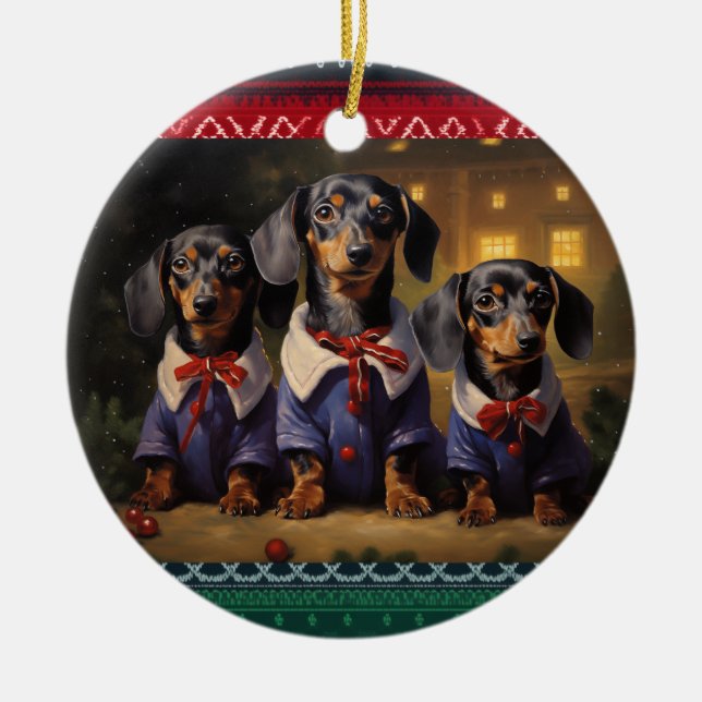 Dachshund Christmas Ceramic Ornament (Front)